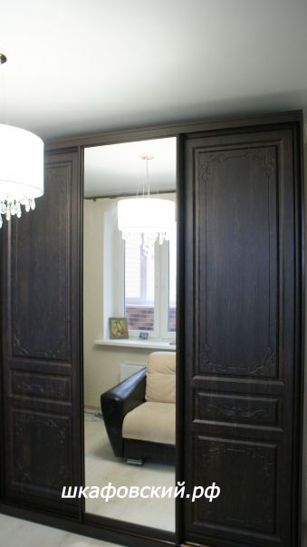 Корпусный шкаф-купе с дверьми в классическом стиле и зеркалом